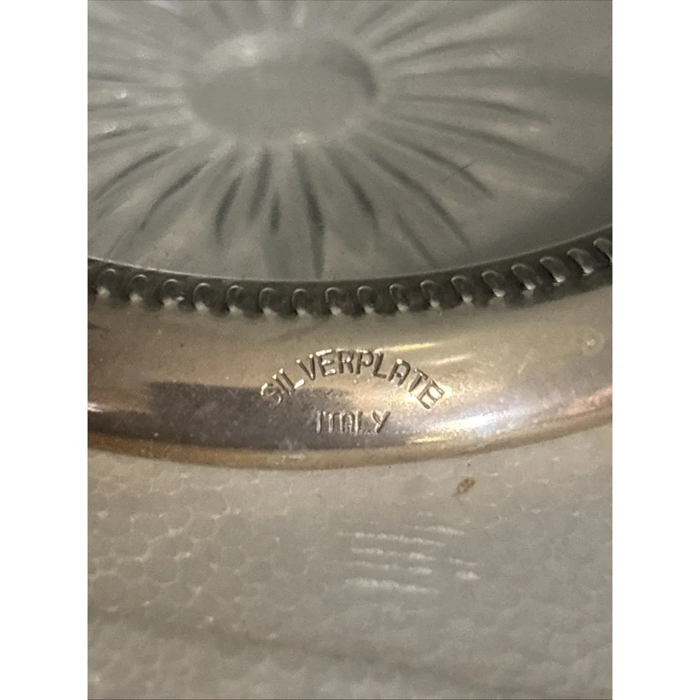 4 New Glass Silver Plate Coasters Mid Century Modern MCM Vintage NOS Italy